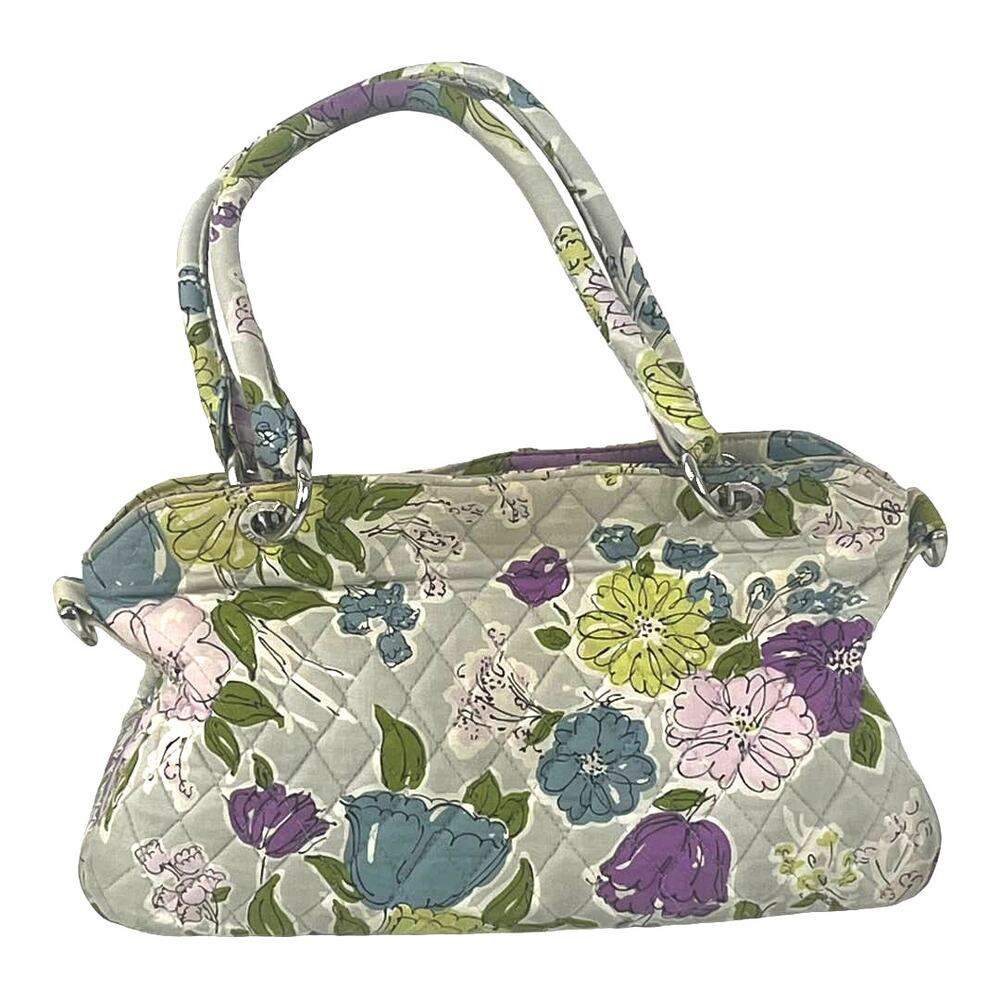 Vera Bradley Watercolor Gray Purple Double Padded Handles Missing Strap